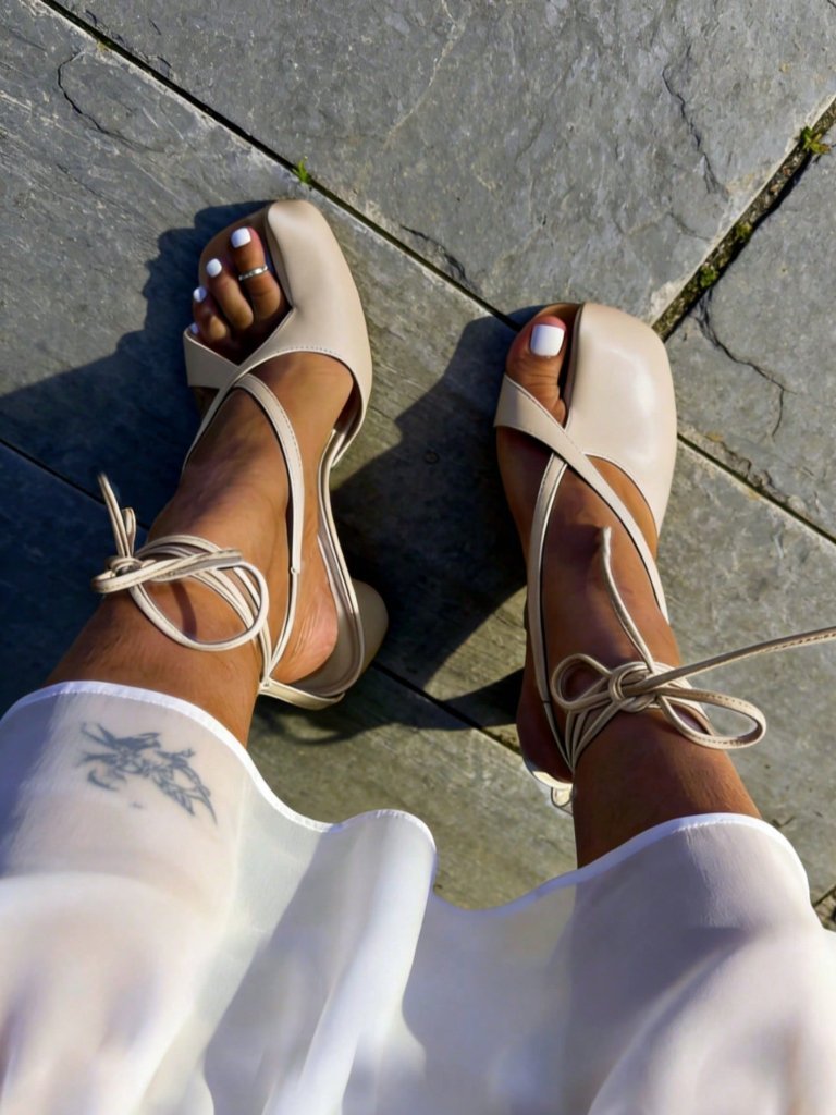 Nude Casual Women's Open Toe Block Heel Lace-Up Roman Sandals